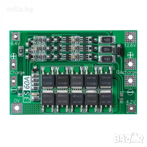 BMS модул 3S 60A за Li-Ion 18650 батерии 12.6V – Защита, балансиране и контрол 10085