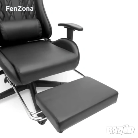 Геймърски стол с прибираща се подложка за крака и функция за масаж - черен, снимка 2 - Столове - 54096593