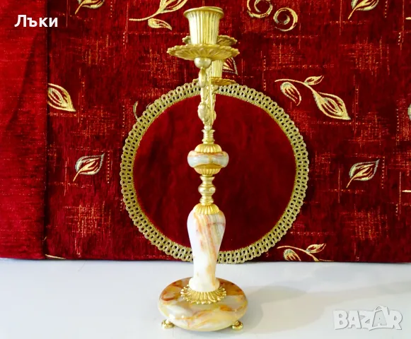 Свещник тройка,бронз,оникс,позлата,стил Луи XV. , снимка 3 - Антикварни и старинни предмети - 55364062
