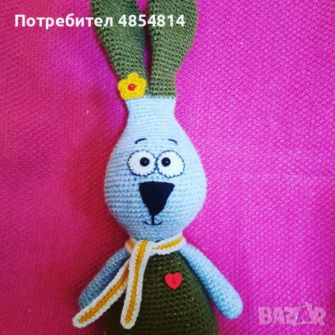 Ръчно изработен заек, 38 см, включително ушите, снимка 4 - Плюшени играчки - 55179148