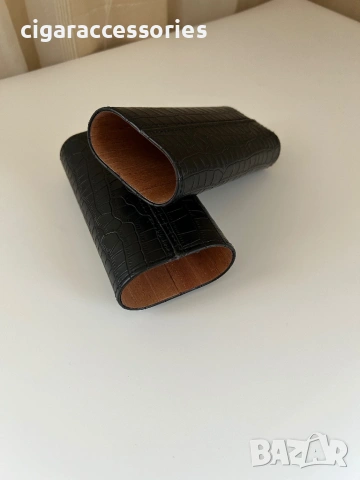 Кожен калъф за 3 пури с кедрово дърво + резачка (крокодилски ефект), снимка 4 - Табакери - 54098044