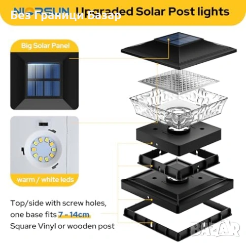Нови Соларни лампи за колове и ограда двор 4 броя водоустойчиви 2 цвята, снимка 4 - Соларни лампи - 54042040