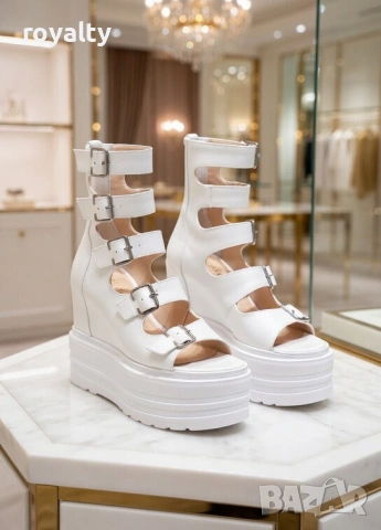 Летни боти на платформа - бяла кожа, снимка 2 - Дамски боти - 54029258