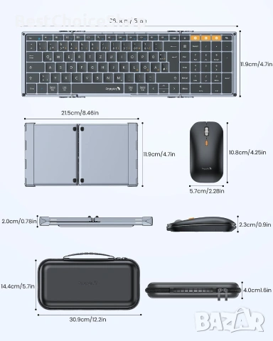 Комплект сгъваема клавиатура и мишка ProtoArc XKM01, безжична, сгъваема, Bluetooth Dual + 2.4G