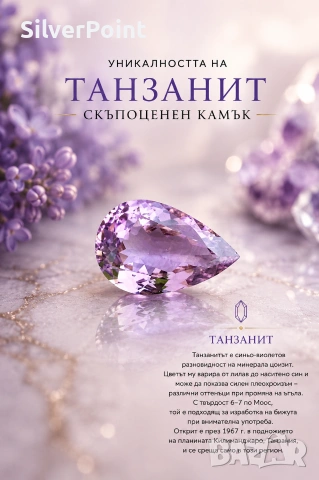 Танзанит розов VVS с швейцарски сертификат 