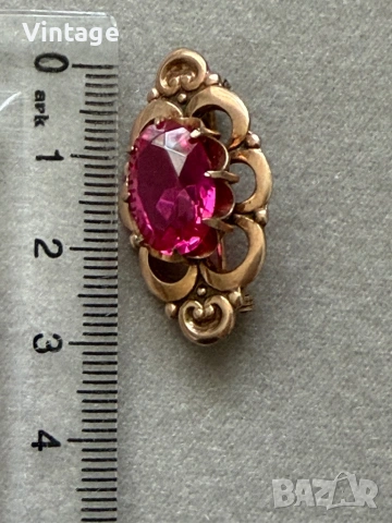 Антикварна съветска сребърна позлатена брошка с рубин , снимка 5 - Антикварни и старинни предмети - 54223416