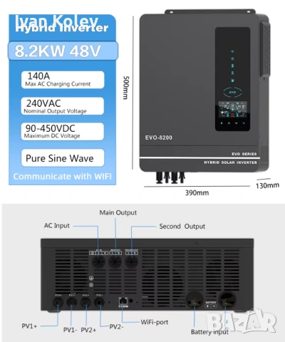 Хибридна Соларна Система 8.2kW, ANERN AN-SCI-EVO-8200 и 18бр. Фотоволтаични панели HYSolar, снимка 3 - Друга електроника - 54921202