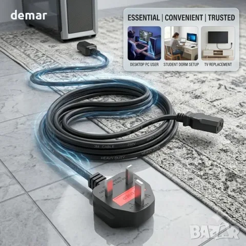 3-пинов резервен захранващ кабел 3 метра, IEC C13 към NEMA 5-15P, 3 броя, снимка 9 - Кабели и адаптери - 55571515