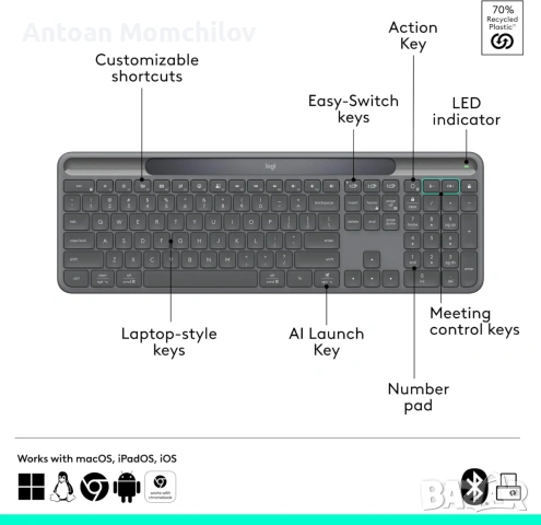 Соларна клавиатура Logitech K980 Bluetooth Logi Bolt, снимка 6 - Клавиатури и мишки - 55178669