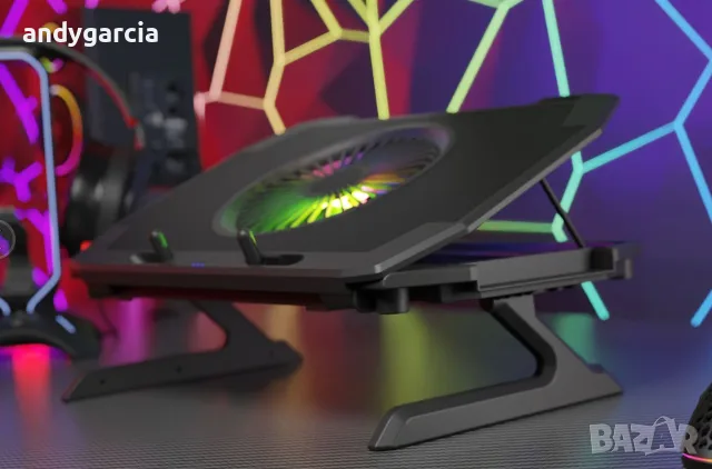 Охладителна подложка Genesis Oxid 850 за лаптопи до 17.3 инча черна RGB осветление с кутия като нова, снимка 2 - Лаптоп аксесоари - 55527282