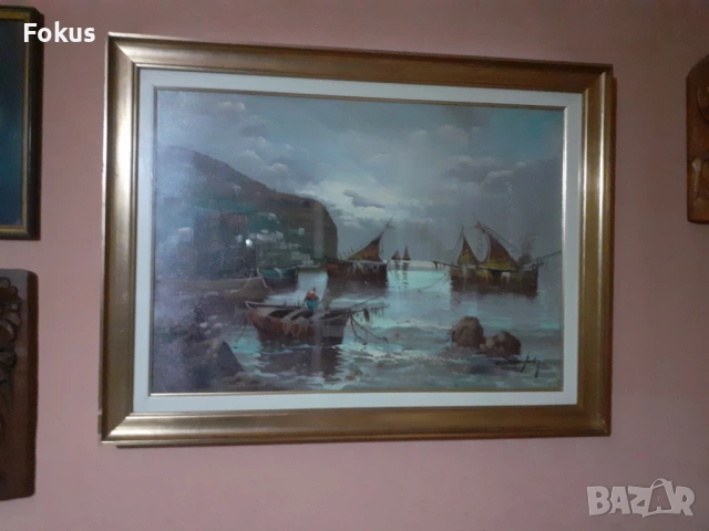 Страхотна голяма авторска картина масло на платно под стъкло