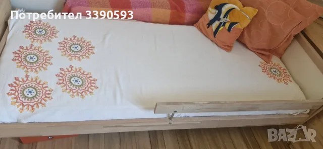 Детско легло от бук, с парапет, 70/160
