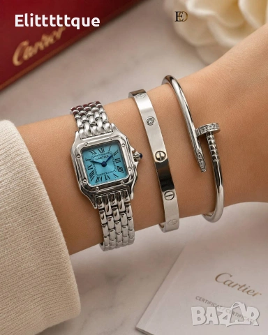 комплект часовник и гривни от висококачествена стомана cartier , снимка 9 - Гривни - 54904475