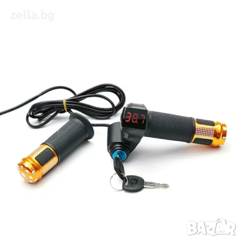Ръкохватка за газ с ключ и волтметър 12V-72V – за електрически скутер, велосипед, ATV 10145