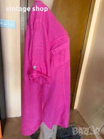Ленена туника цвят циклама, размер L/XL, снимка 4 - Туники - 54100209