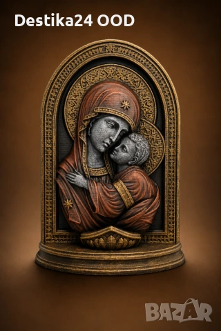 Православна икона Дева Мария с Младенеца – ръчно оцветена, снимка 2 - Декорация за дома - 54486815