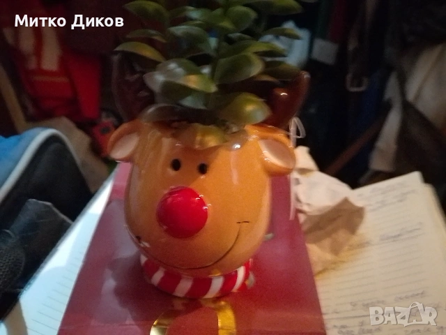 Декоративна коледна саксия с елен нова