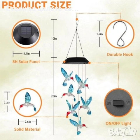 Многоцветна LED соларна лампа Колибри, снимка 2 - Соларни лампи - 54155160