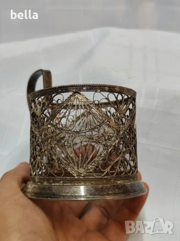Винтидж съветски подстаканник (поставка за чаена чаша), изработен в известната ювелирна ..., снимка 3 - Други ценни предмети - 55688909