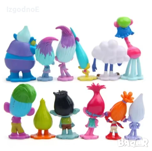 12 бр комплект фигурки Тролчетата Trolls подходящи и за торта, снимка 3 - Фигурки - 54429320