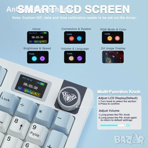 Механична клавиатура AULA S98 Pro White&Blue RGB дисплей, снимка 8 - Клавиатури и мишки - 55034931