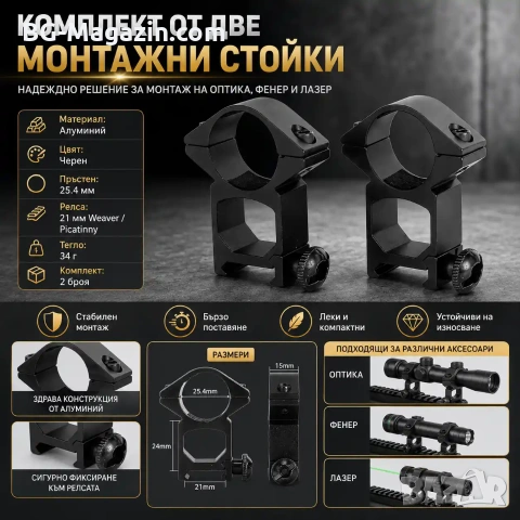 Комплект от две стойки R7 за монтаж на оптика фенер или лазер върху оръжие ловна пушка въздушна, снимка 8 - Оборудване и аксесоари за оръжия - 51091459