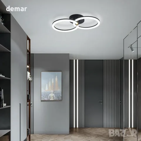 Смарт LED полилей с 2 пръстена и димер (3000–6000K), управление с дистанционно, снимка 3 - Полилеи - 55537214