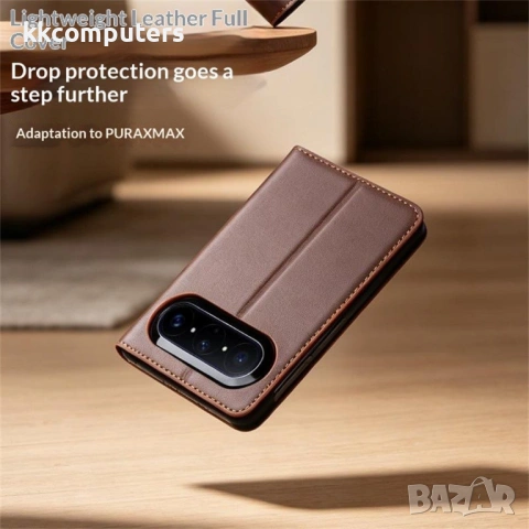 Кожен Калъф за Huawei Pura X Max QIALINO с Визитник, Стойка и Протектор – 2 цвята, снимка 7 - Калъфи, кейсове - 54640931