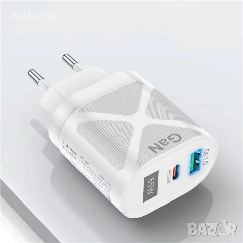 65W GaN зарядно устройство USB-C PD & USB-A QC 3.0 – Бързо зареждане за iPhone, Samsung 10326, снимка 16 - Друга електроника - 54672266