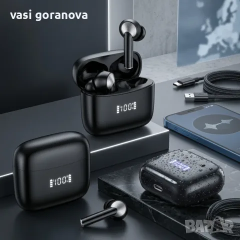 Безжични Bluetooth слушалки TWS с LED дисплей, ENC микрофон и IPX7 водоустойчивост