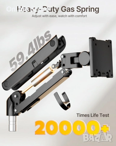 monTEK двойно рамо за монитори 17"–57" до 27 кг – VESA 75/100, газови пружини, снимка 7 - Други - 54169968