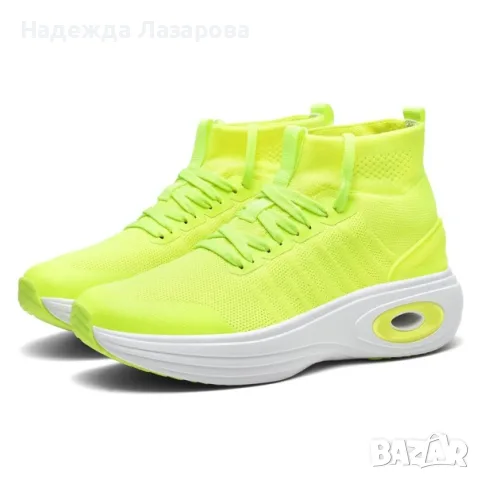 Дамски обувки без връзки , мрежа , платформа леки дишащи за ходене - Сигнално зелени EU 41