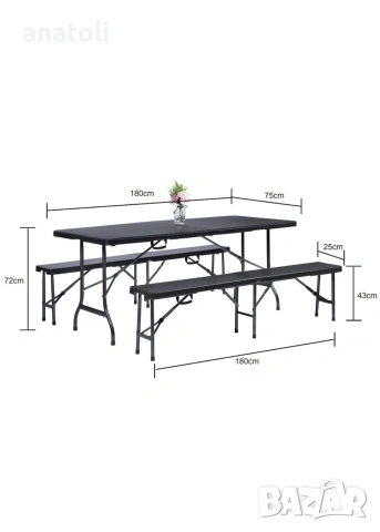 Комплект маса + 2 пейки за градина/тераса/двор  Сгъваеми, Метал/Пластмаса от Германия , снимка 2 - Градински мебели, декорация  - 54044304