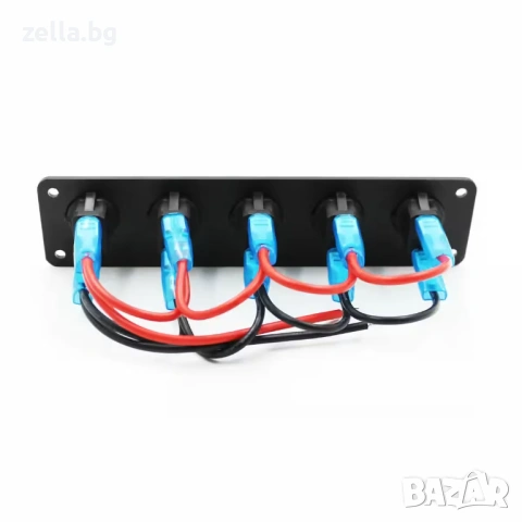 Панел с 5 ON/OFF превключвателя със синя LED светлина 12V/24V 20A – за тунинг, лодки, камиони 10306, снимка 9 - Друга електроника - 54663330