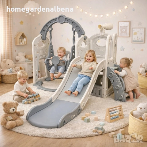 Детска сива пързалка с люлка 3 в 1 – за дома и двора