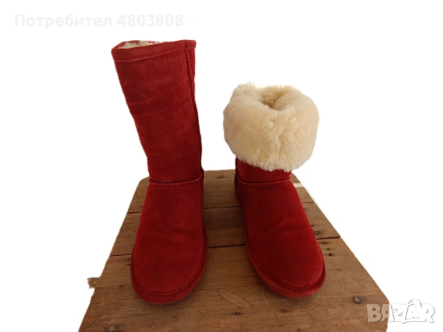 Дамски ботуши Bearpaw червен велур, снимка 4 - Дамски ботуши - 54268229