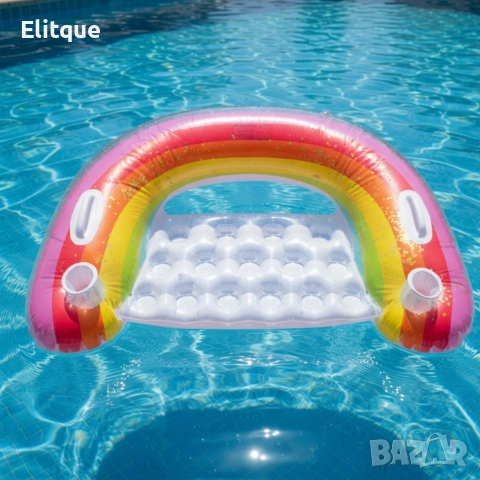 Надуваем матрак дъга 115x70 см с поставки за чаши – стилен и удобен за басейн и летен релакс, снимка 5 - Други стоки за дома - 54219580