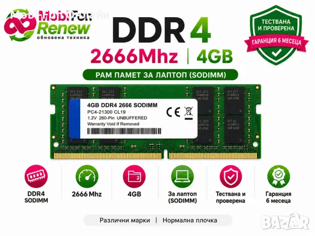 Реновирана RAM памет DDR4 SO-DIMM PC4-2666 4GB