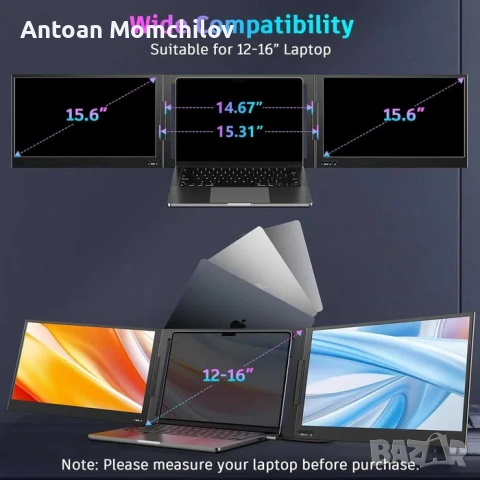 Монитор екстендър QQH Z80A 39.6 см FHD двоен, снимка 7 - Монитори - 54805372