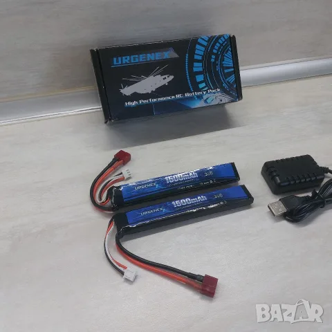 Комплект 2х Li-Po Батерии URGENEX 7.4V 2S 1500mAh 35C + Двойно Балансиращо USB Зарядно (За RC Коли,, снимка 2 - Друга електроника - 55656832