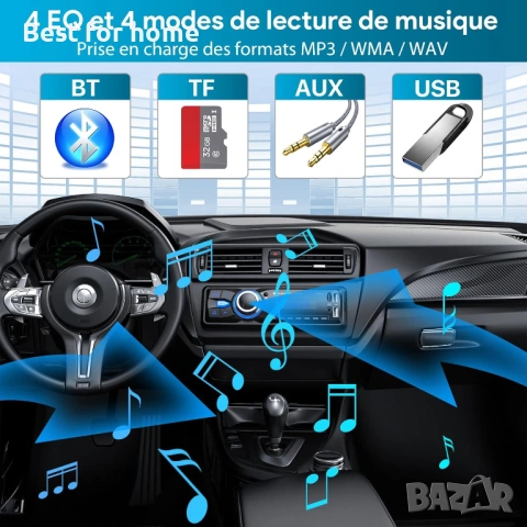 N2215 Bluetooth 5.0 1 Din автомобилно радио, 9-12V, AM/FM, 2 USB, AUX/SD/TF/MP3, 4-канален , снимка 5 - Аксесоари и консумативи - 54090404