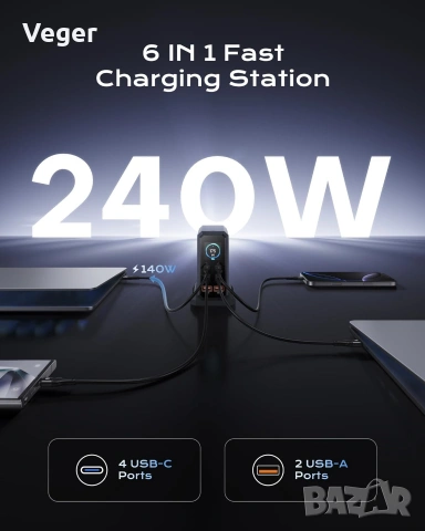 ASOMETECH 240W GaN Зарядна Станция, снимка 2 - Друга електроника - 54974836