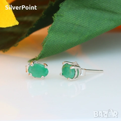Сребърни обеци с натурални Изумруди от Замбия и сертификат 