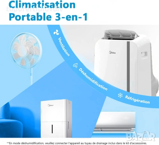 Преносим климатик мобилен MIDEA 9000 BTU Silent Mobile,ГАРАНЦИЯ,БЕЗПЛАТНА доставка до офис на ЕКОНТ, снимка 6 - Климатици - 55097141