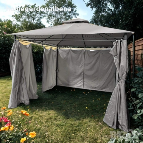 Сгъваема Градинска Шатра MUHLER 3x3м | Подсилена Конструкция | Сива, снимка 2 - Градински мебели, декорация  - 54208930