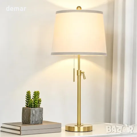 LED настолна лампа с регулируема височина и текстилен абажур (3 цветни температури)