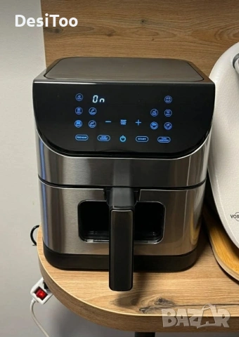 Фритюрник с горещ въздух 8L 1800W с 11 програми, LCD дисплей, таймер и прозорец за наблюдение
