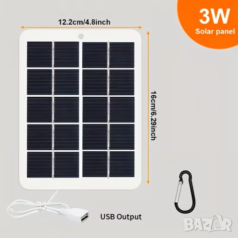 Компактен соларен панел Удобен соларен Power Bank - 3W, снимка 3 - Къмпинг осветление - 54661133