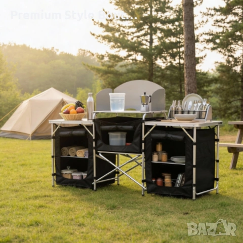 Сгъваема къмпинг кухня с 3 плота – мобилна кухня за къмпинг, пикник и каравана, снимка 6 - Други стоки за дома - 54123050