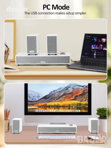 Компютърни високоговорители със субуфер 2.1, 16W, USB захранване, Bluetooth 5.0 и RCA вход, К03, снимка 4 - Аудиосистеми - 54447406
